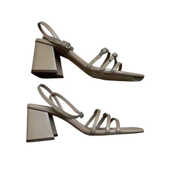 Free People Sz 39.5 Shoes Niki Wrap Strappy Block Heels Square Toe Beige Dune - Picture 6 of 12